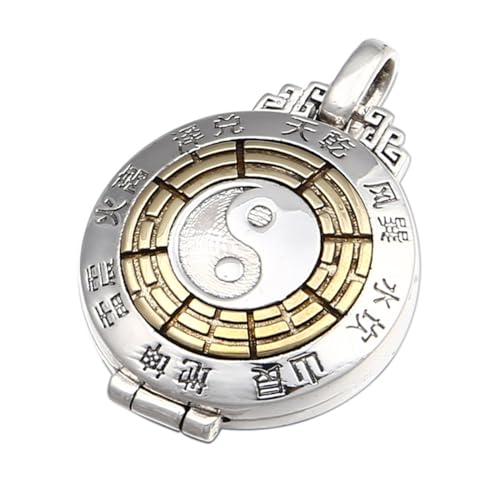 VOYADE S925 Sterling Silber Bagua Gaw Box Anhänger, Men's Vintage Gaw Box Anhänger Halskette,Gold,Pendant + Chain 70cm