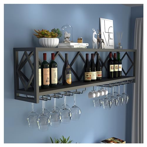 HSJFS Weinregal Bar Regale Wand Montiert Mit Hängendem Wein Glas Rack Halter Mini Bar Liquor Schrank Bar Flasche Display Regal Wein Glas Lagerung Küche Regal Rack Rack Für Home Bar Esszimmer Cküche Co