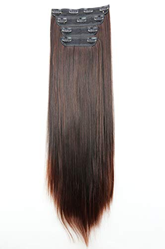 CAISHA by PRETTYSHOP XXL 60cm 4 Teile Set CLIP IN EXTENSIONS Haarverlängerung Haarteil Voluminös Glatt Dunkelbraun CES309