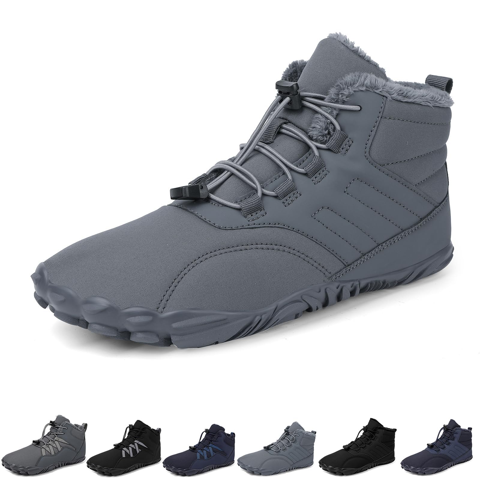 Barfußschuhe Winter, Outdoor Barfußschuhe Herren Damen Herbst Winter, Wasserdicht Barfussschuhe Barefoot Shoes, Trocknend Traillaufschuhe Wanderschuhe Zehenschuhe Hohe Warme und rutschfeste Stiefel