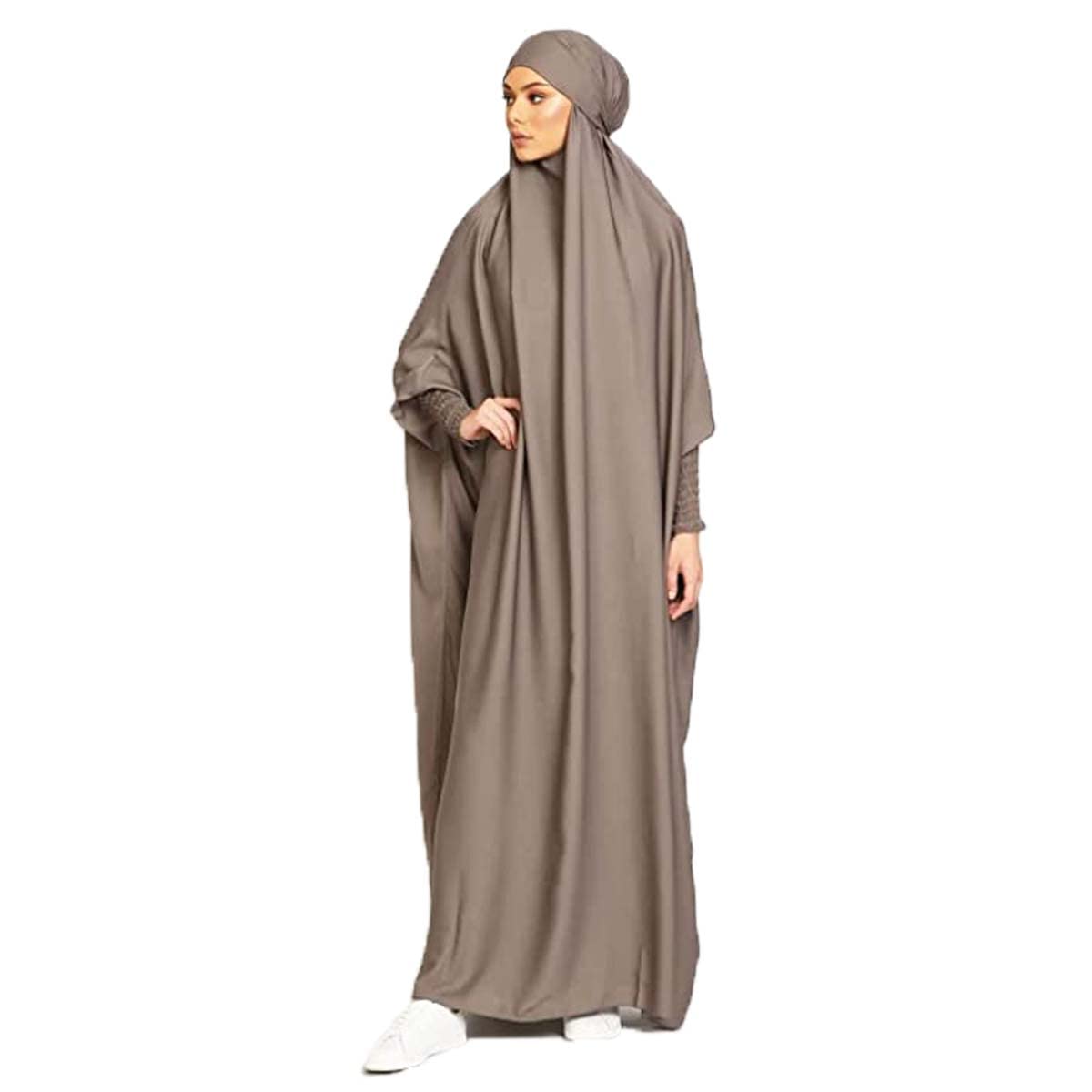 Ravent Damen Kleid Muslimisches Einteiliges Gebetskleid für Damen Abaya Kleid Islamischer Naher Osten Dubai Türkei Maxi Abaya Kaftan mit Hijab Kleid in voller Länge, Khaki, Einheitsgröße