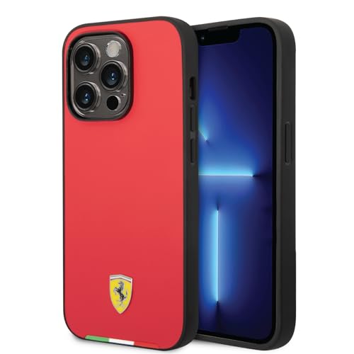 CG MOBILE Ferrari Schutzhülle für iPhone 14 Pro Max, aus hartem Polyurethan, glatt, italienische Flagge, Metall-Logo, stoßfest, kratzfest, extra Schutz