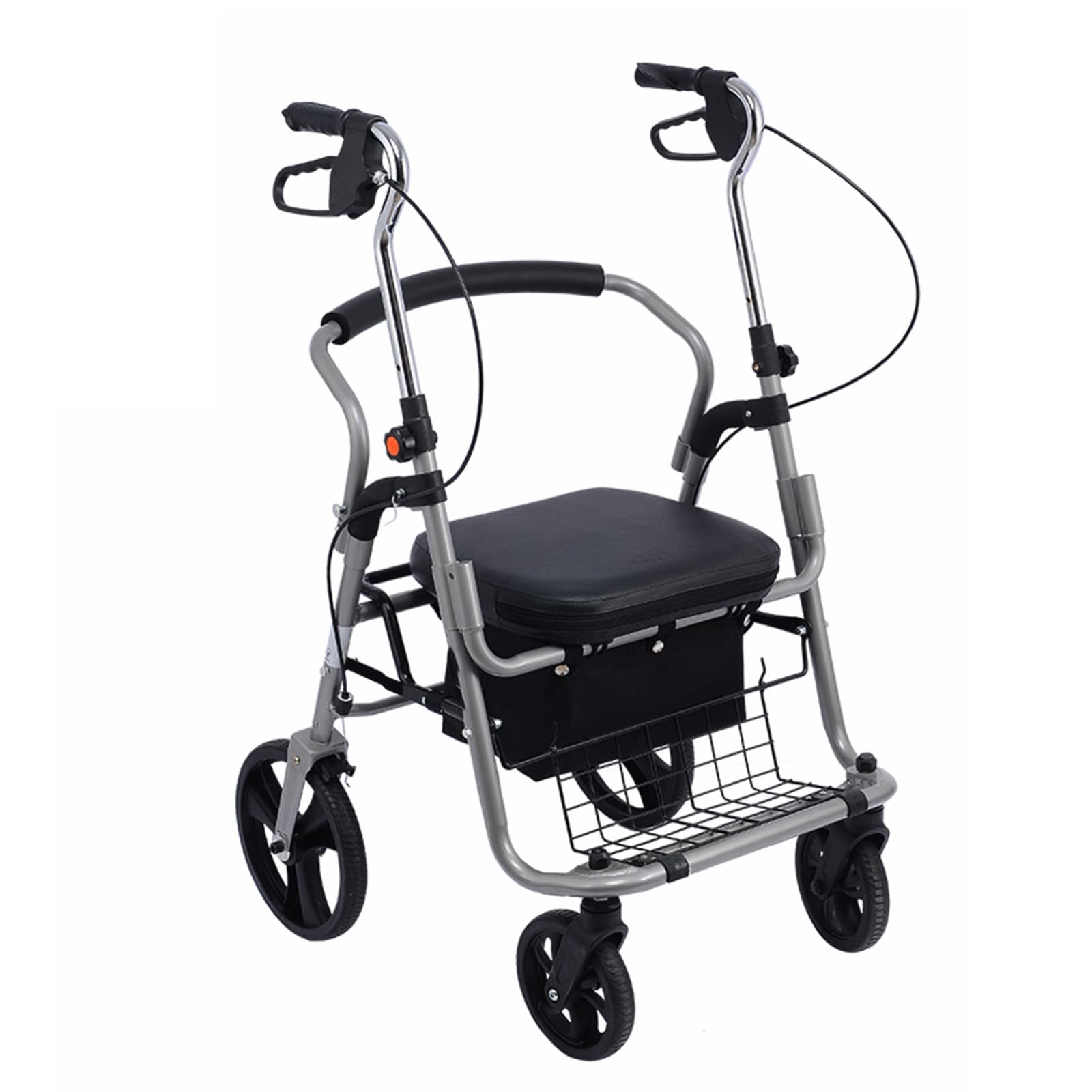 Gehgestell aus Aluminium, leichter Rollator mit 4 Rädern, mit weichem Sitz, Fußpedal, Tasche und verstellbarer Armlehne, zusammenklappbare Mobilitätshilfe, leicht, für ältere Menschen mit