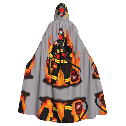 YQxwJL Feuerwehrmann Druck Halloween Umhang Herren mit Kapuze Umhang Renaissance Umhang für Erwachsene Cosplay Hexenumhang Umhang Umhang