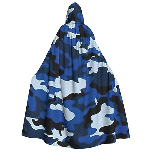 WURTON Blauer Camouflage-Umhang mit Kapuze, Unisex, Halloween, Karneval, Vampir, Cosplay, Umhang mit Kapuze