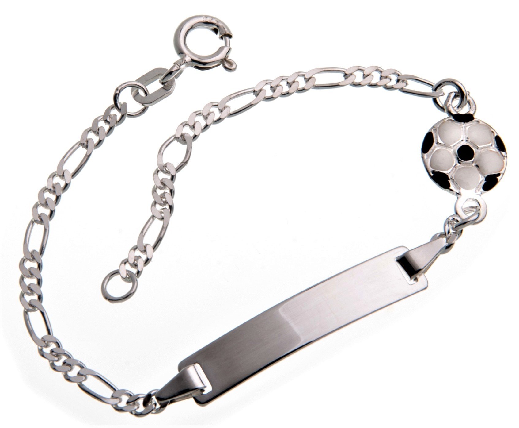 Gravurarmband für Baby und Kind mit Fussball inklusive Gravur (beidseitig) - massiv 925 Silber, Länge wählbar 10,5-15,5cm