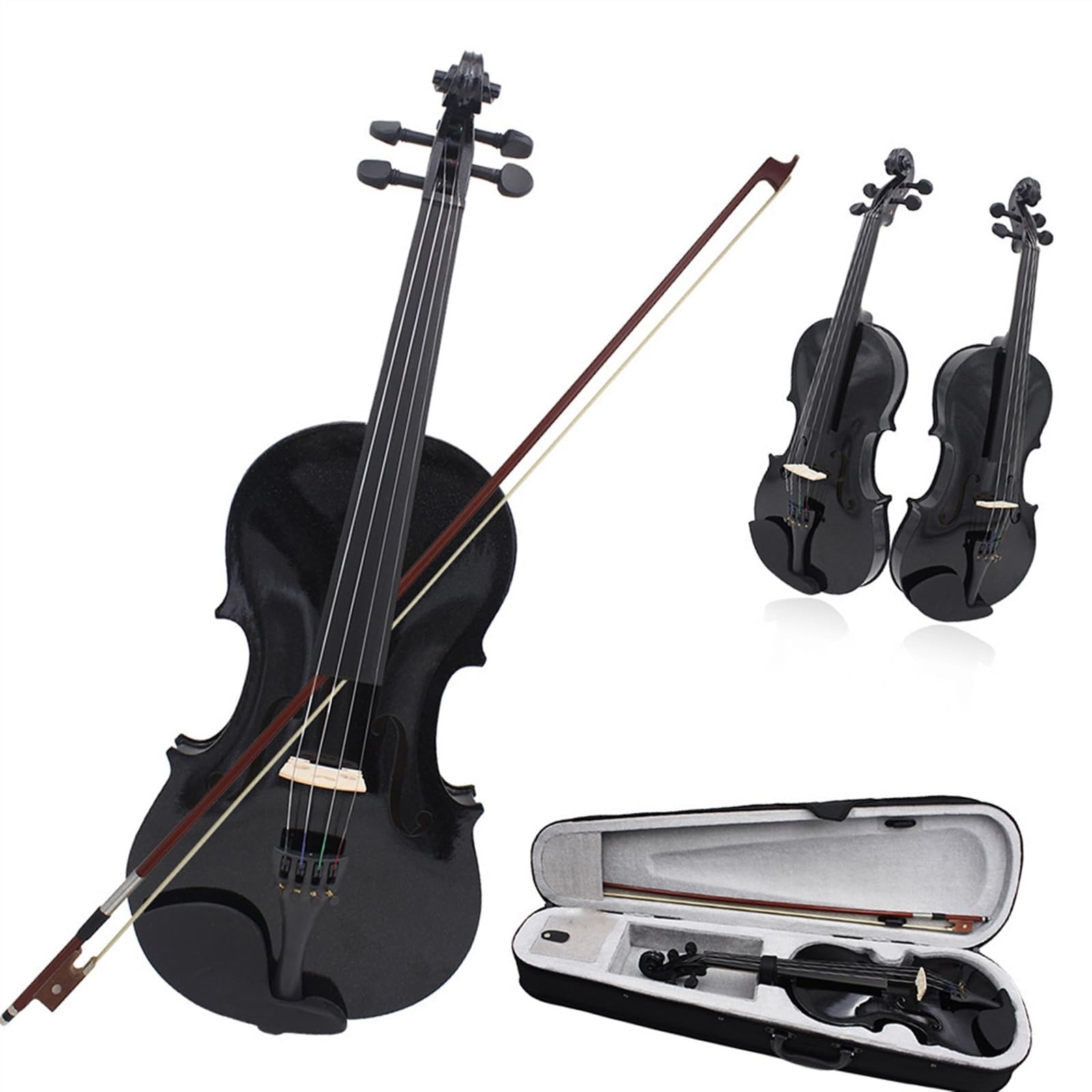 Standard Violine Violine Holz Anfänger Praxis Massivholz Geige(4/4-black)