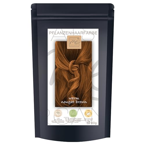 Pflanzenhaarfarbe in versch. Farben "warm nougat brown" SET inkl. Handschuhe, Abdeckhaube & Shampoo ohne Chemie Haarfarbe vom Naturfrisör | 130g by Thats me Organic® (warm nougat brown)