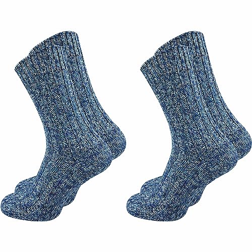 GAWILO dicke Herren Stricksocken (2 Paar) bunte & warme Norweger Socken | wie selbstgetrickt mit Komfortbund | Wintersocken mit 76% Baumwolle (47-50, blau)