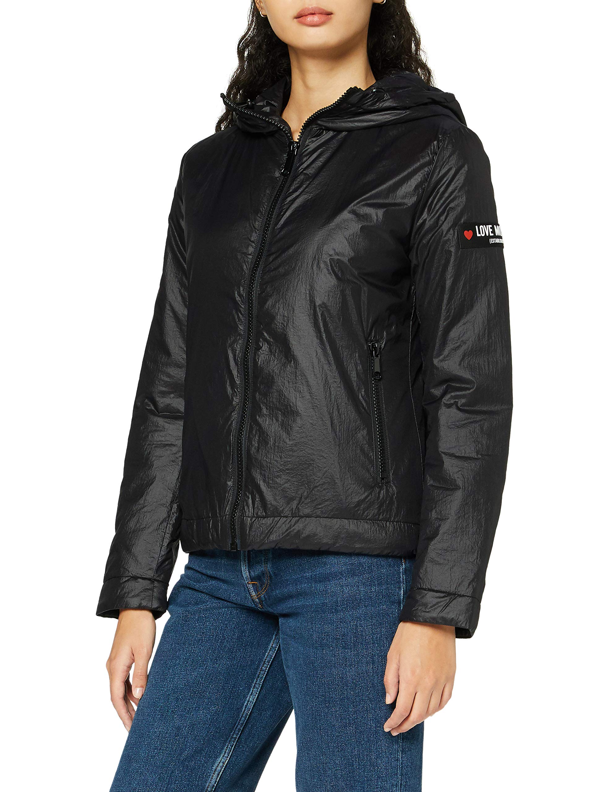 Love Moschino Damen kurze jacke Jeansjacke, Black, 42 (Herstellergröße: 46)