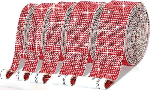 Selbstklebendes Kristallband mit Strasssteinen für Handarbeiten, Hotfix-Strasssteine, Kette, Aufkleber, Band, DIY, Basteln, Strassstein-Hotfix, Rot, 14 Reihen (30 mm)