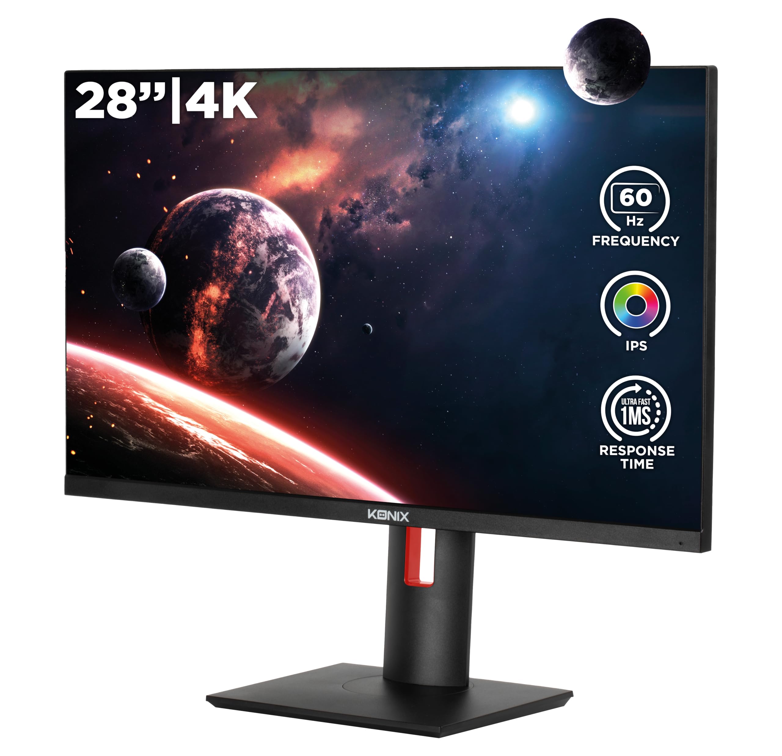 Konix Mythics 28“ Vidar 4K Gaming-Monitor PC, PS4, PS5, Switch und Xbox - UHD-Auflösung 2.160 px - Frequenz 60 Hz - 1 ms - 3 x HDMI - IPS-Panel