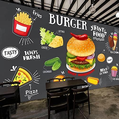 XLMING Vintage Schwarz Wand Gebratenes Huhn Burger Essen Poster Restaurant Küche 3D Tapete Home Dekoration Wohnzimmer Sofa Schlafzimmer Tv Hintergrund Wand-250cm×170cm