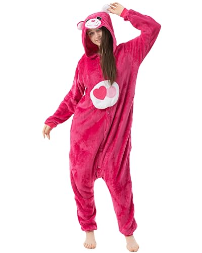 Katara 1744 Glücksbärchis Onesie Herz-Kostüm, Tiere, Party, Karnevals-Kostüm in Pink, Verkleidung zum Fasching, Sleepsuit, Schlafanzug, Hausanzug, Jogginganzug, Cosplay, Pink Herz