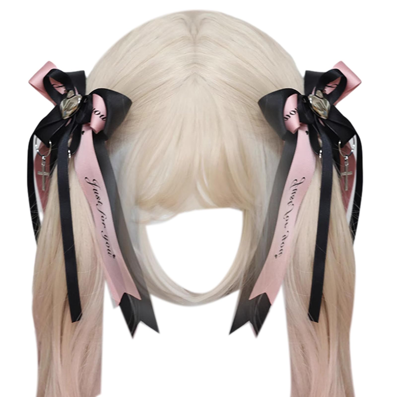 Zarte Schleife Herz Seitenclip Haarspange mit Kreuz Sweet GirlsRibbon Bow Dark Balletcore