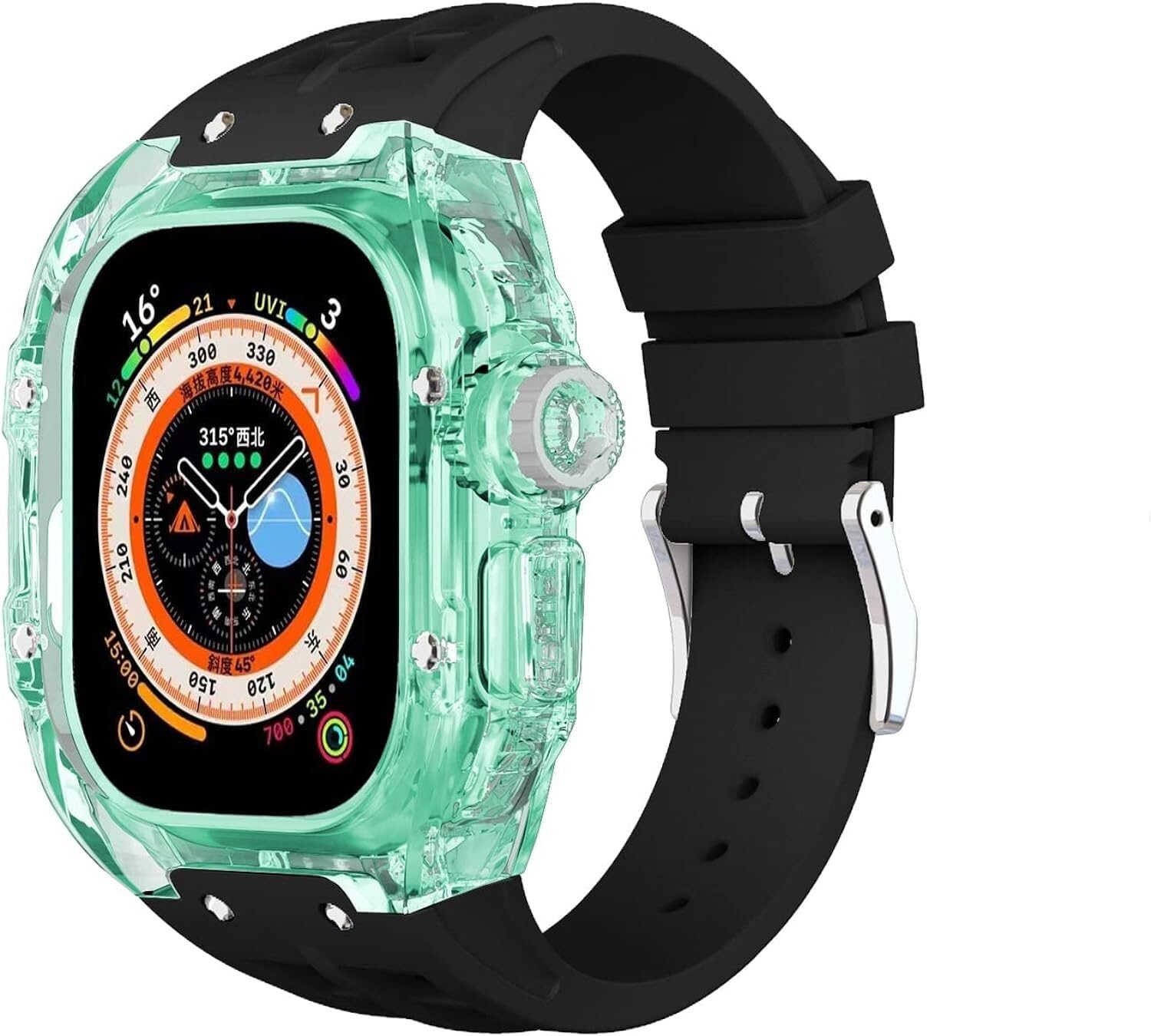 NEYENS 49 mm Fluorkautschuk-Uhrenarmband + transparentes Gehäuse-Modifikationsset, für Apple Watch Ultra 49 mm, luxuriöses Silikon-Gummiband, für Ultra 8, 49 mm Serien-Ersatz, 49 mm, Achat