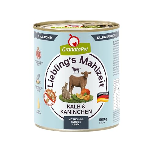 GranataPet Liebling's Mahlzeit Kalb & Kaninchen, Nassfutter für Hunde, Hundefutter ohne Getreide & ohne Zuckerzusätze, Alleinfuttermittel, 6 x 800 g