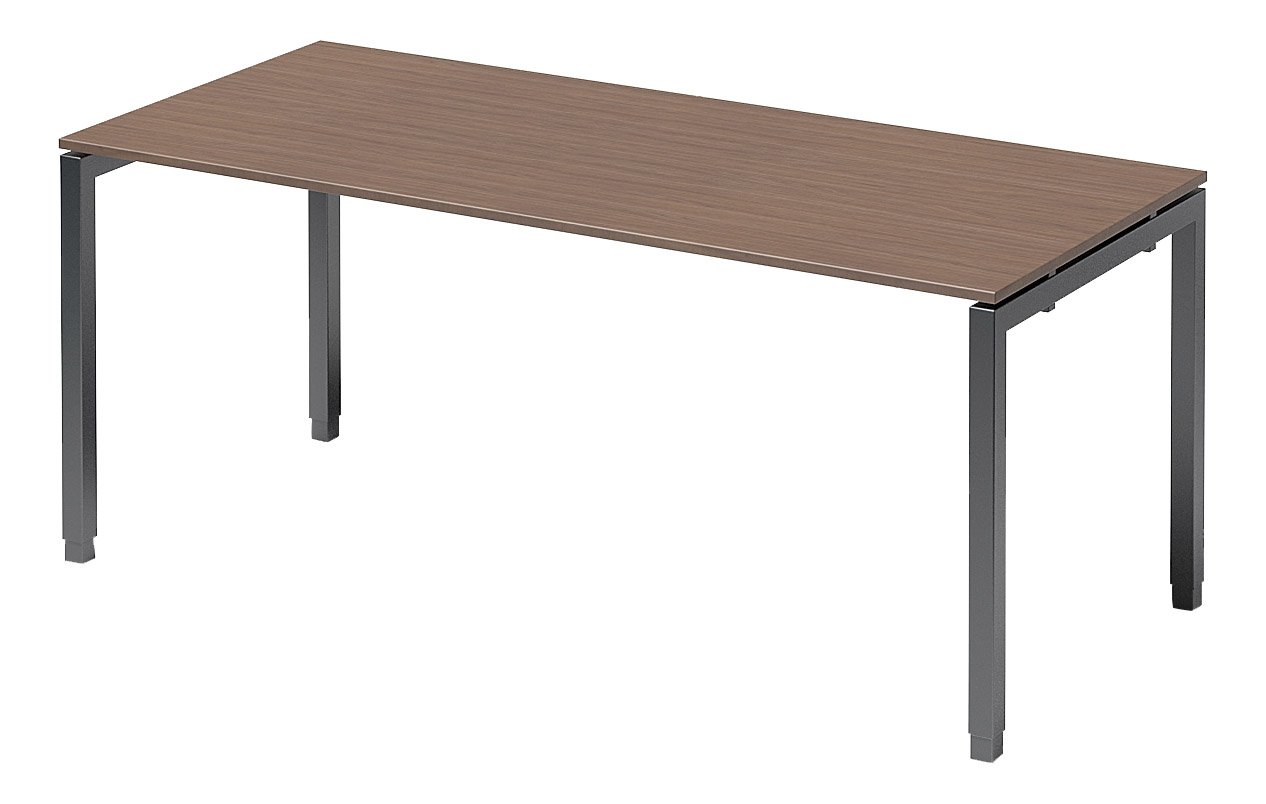 BISLEY Cito Schreibtisch, 650-850 mm höheneinstellbares U-Gestell, Metall, Wn334 Dekor Nußbaum, Gestell Anthrazitgrau, 80 x 180 x 85 cm