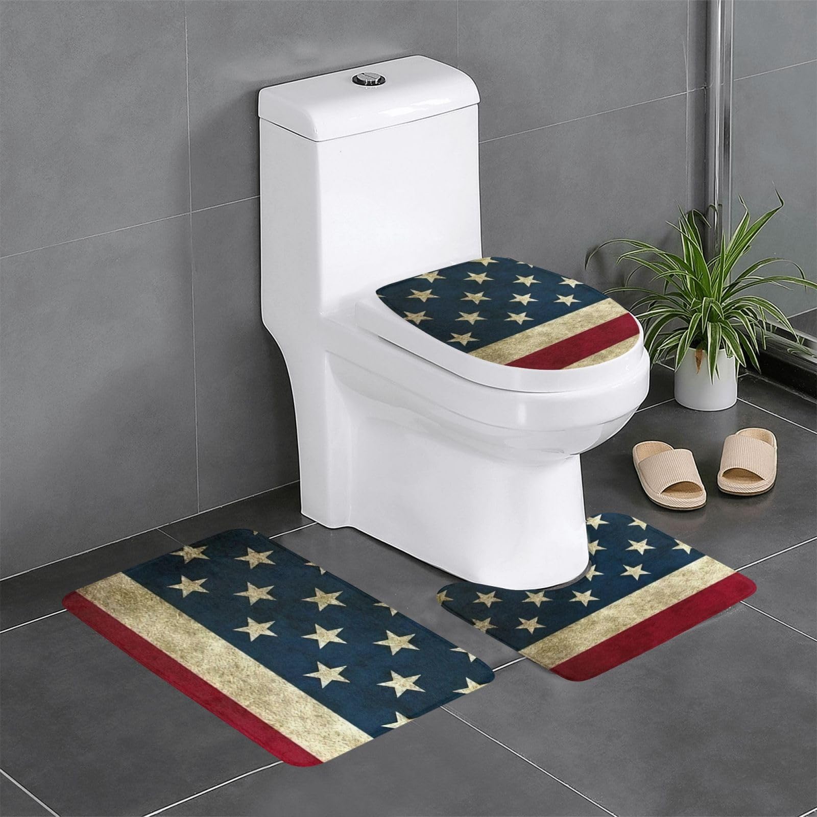 Wurton Badezimmerteppich, Motiv: amerikanische Flagge, Polyester, bedruckt, leicht zu reinigen, 3 Stück