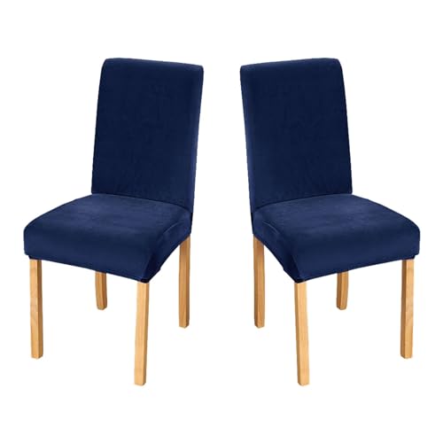 JHLD Stretch Stuhlhussen 2er Set, Stuhlbezug Samt Weiche Stuhlhussen Für Esszimmerstühle Abnehmbare Waschbar Für Hotel Bankett-Navy blau-2 Stück