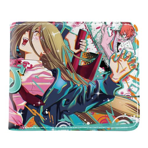 Chains-aw Man Brieftasche Anime, Cartoon Comics Portemonnaie Klein, PU Leder Münzbörse Wallet mit Sichtfenster(Color:Multicolor 4)