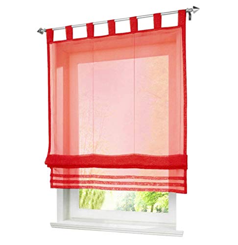 LiYa 1 Stück Raffrollo mit Schlaufen Design Rollos Voile Transparent Vorhang (BxH 120x155cm, Rot)