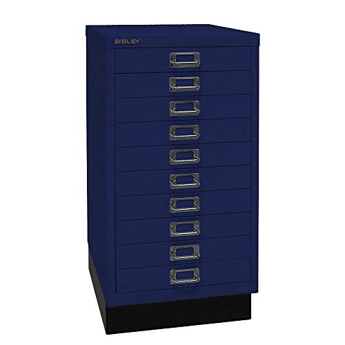 BISLEY MultiDrawer, 29er Serie mit Sockel, DIN A3, 10 Schubladen, Metall, 639 Oxfordblau, 43.2 x 34.9 x 67 cm