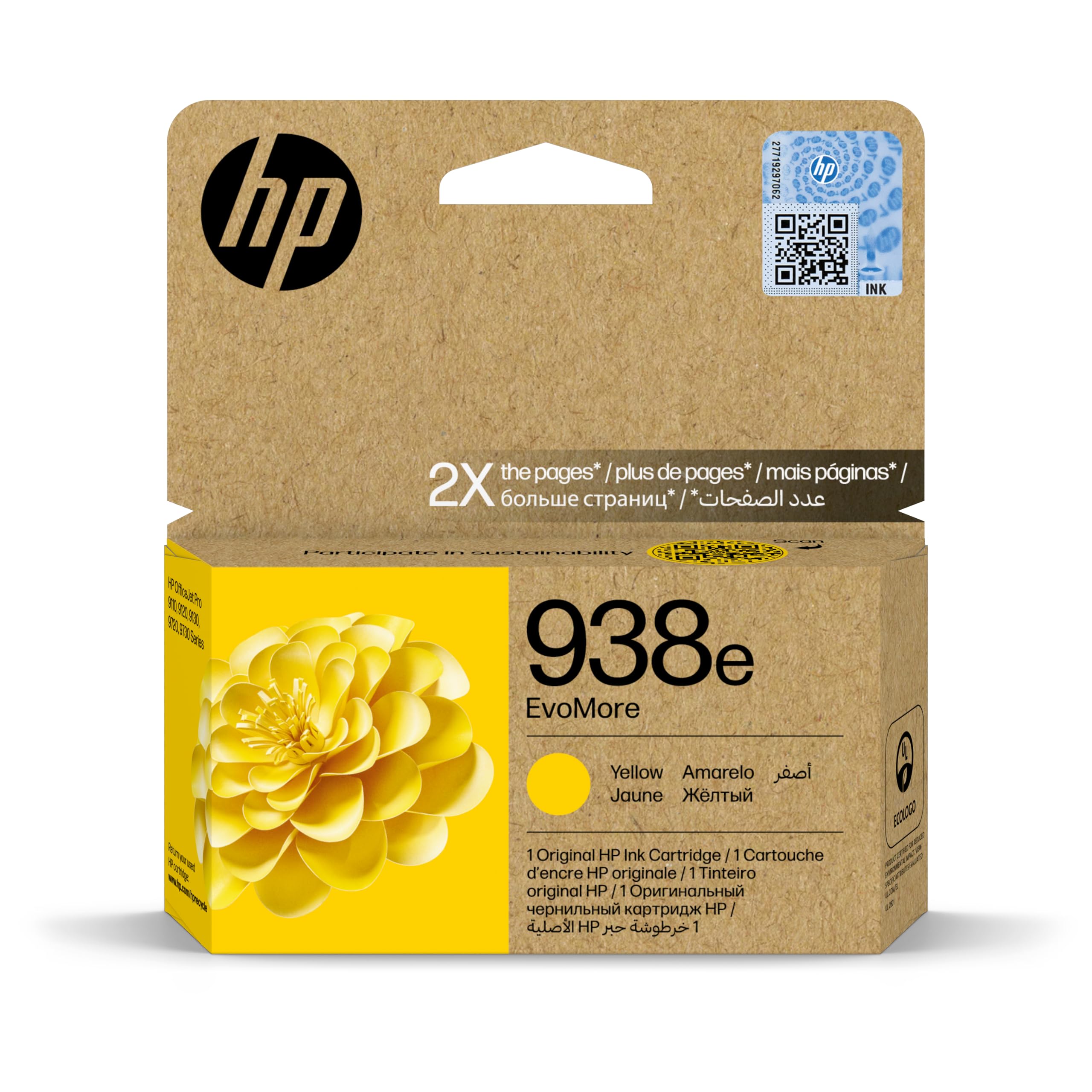 HP EvoMore 938e Original Tintenpatrone 4S6Y1PE Gelb funktioniert Officejet Pro 9720, 9730, 9120, 9120b, 9110b, 9130, 9130b