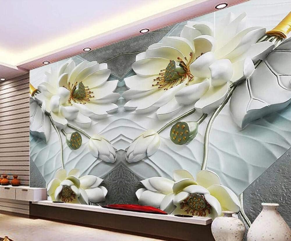 Relief Weißer Lotus 3D Tapete Poster Restaurant Schlafzimmer Wohnzimmer Sofa TV Dekorative Wand-430cm×300cm