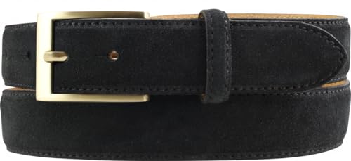 BELTINGER Gürtel aus Veloursleder 3,0 cm | Velour-Ledergürtel für Herren 30mm | Wildleder-Gürtel mit goldener Gürtelschließe | Schwarz 95cm