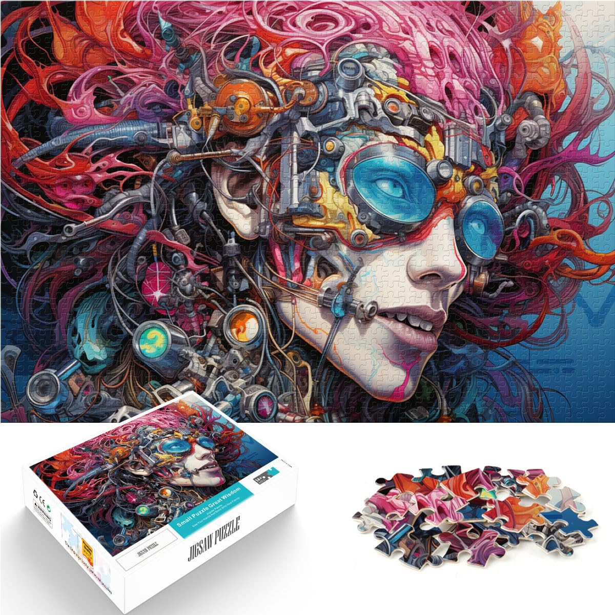 Spiel-Geschenk-Puzzle, Bunte Psychedelie mechanischer Skelette, 1000-teiliges Puzzle für Erwachsene, Holzpuzzle, Heimdekorationspuzzle, 1000 Teile (50 x 75 cm)