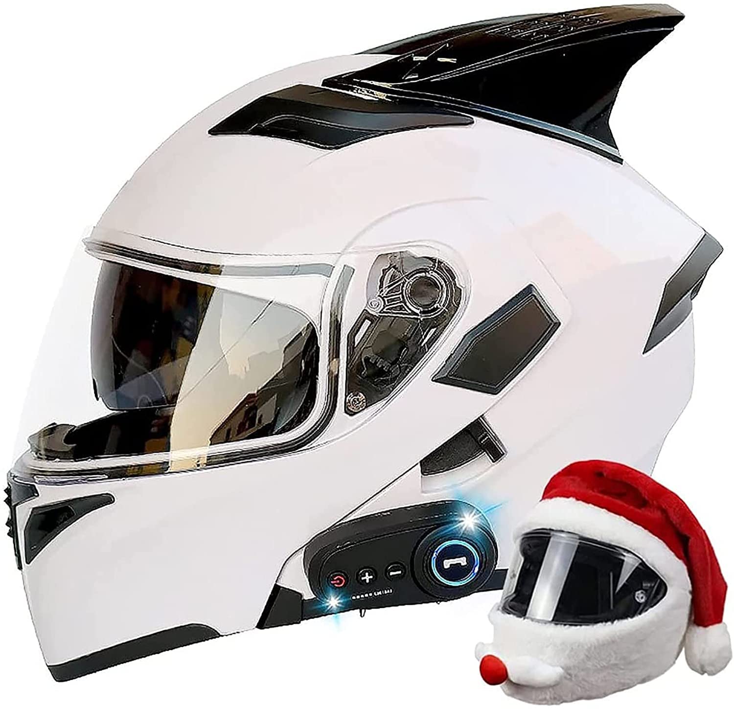 Motorradhelm Integrierter Bluetooth-Helm Klapphelm Motorrad Full Face Helm,DOT/ECE Geprüft Mit Doppelvisier Sturzhelm Eingebautem Mikrofon Automatische Beantwortung Integralhelm