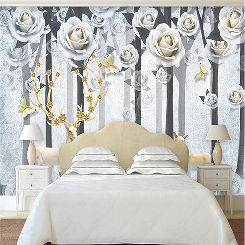 XLMING Waldblume Elch 3D Tapete Home Dekoration Wohnzimmer Sofa Schlafzimmer Tv Hintergrund Wand-350cm×256cm