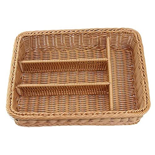 SHAPOKY Rattan Besteckkorb Besteckkorb Aufbewahrung Besteck Essstäbchen Korb Rattan Desktop Schublade