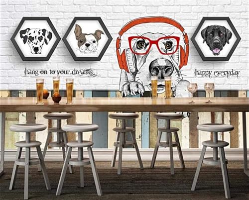 Weiße Backsteinmauer Haustier Hund 3D Tapete Poster Restaurant Schlafzimmer Wohnzimmer Sofa TV Dekorative Wand-350cm×256cm