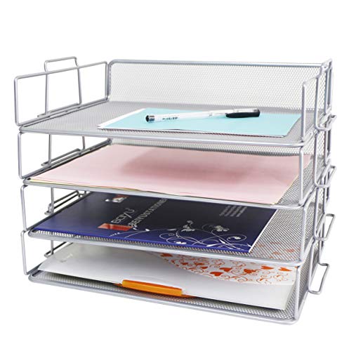 Exerz Drahtgeflecht Papiersortierer 4 Stück Etagen/Schreibtisch Multifunktionaler Organizer/Aktenhalter Briefablage Stapelbar für Büro, Schule, Studium, 2-in-1 Schublade