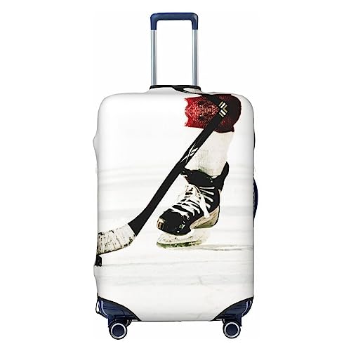 Miniks Reisegepäckhülle mit Eishockey-Muster, strapazierfähig, passend für 45,7 - 81,3 cm große Gepäckstücke, Schwarz, Large