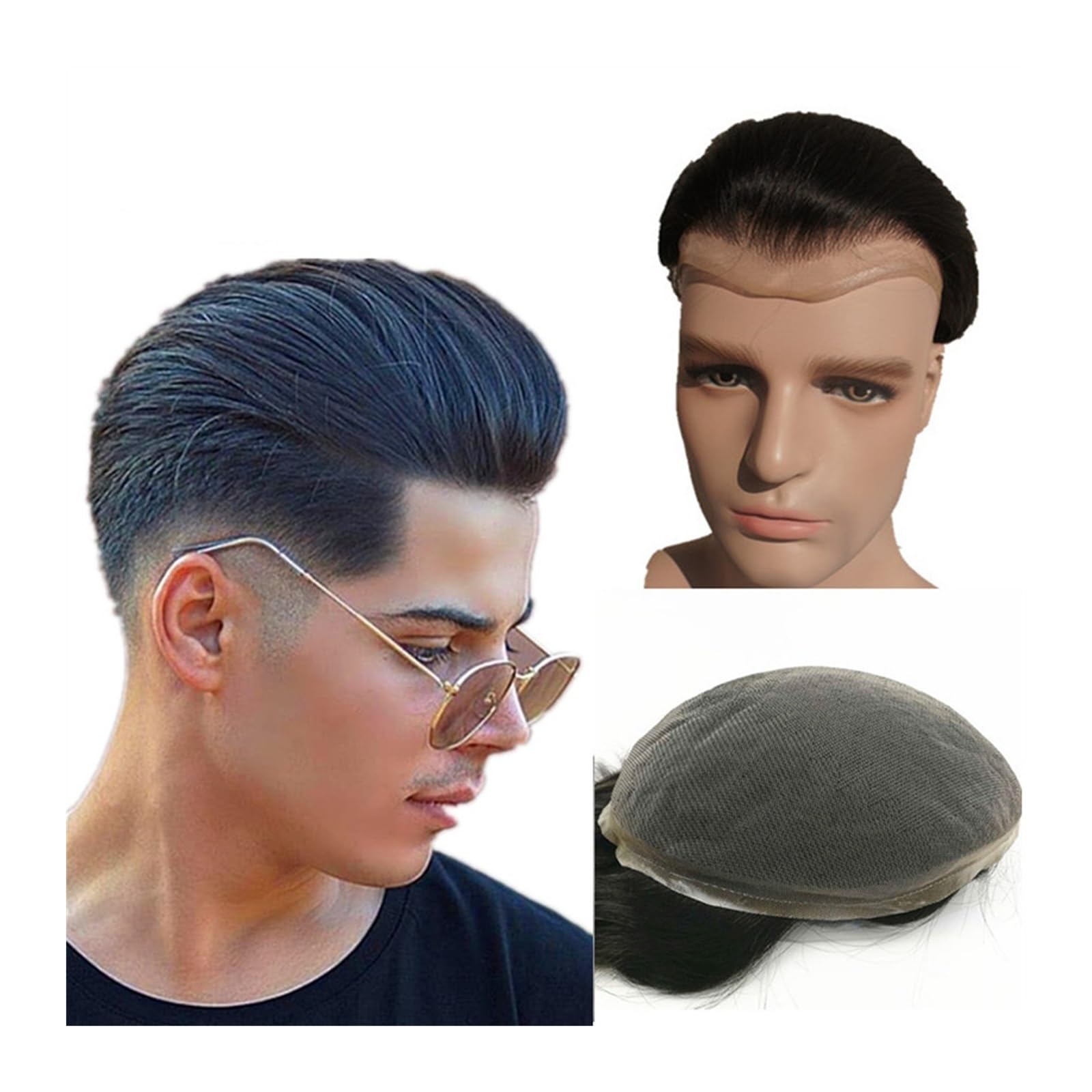 Perücke Männer Haarteile Toupet for Männer Echthaarprothese Herren Schweizer Spitze Haarersatzsystem Haareinheiten Basis 10 * 8 Toupet für Herren(1 Jet black)