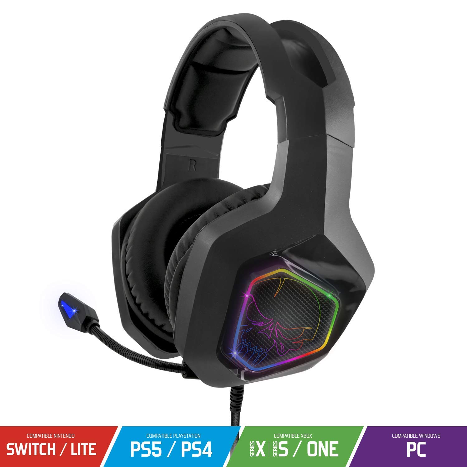 SPIRIT OF GAMER - Elite-H50 - Vollschwarzes Gamer Audio Headset - Flexibles Mikrofon - Kunstlederkissen - LED RGB - - 3,5-mm-Klinken - PS5 / XBOX X/PC / PS4 / XBOX ONE/Switch