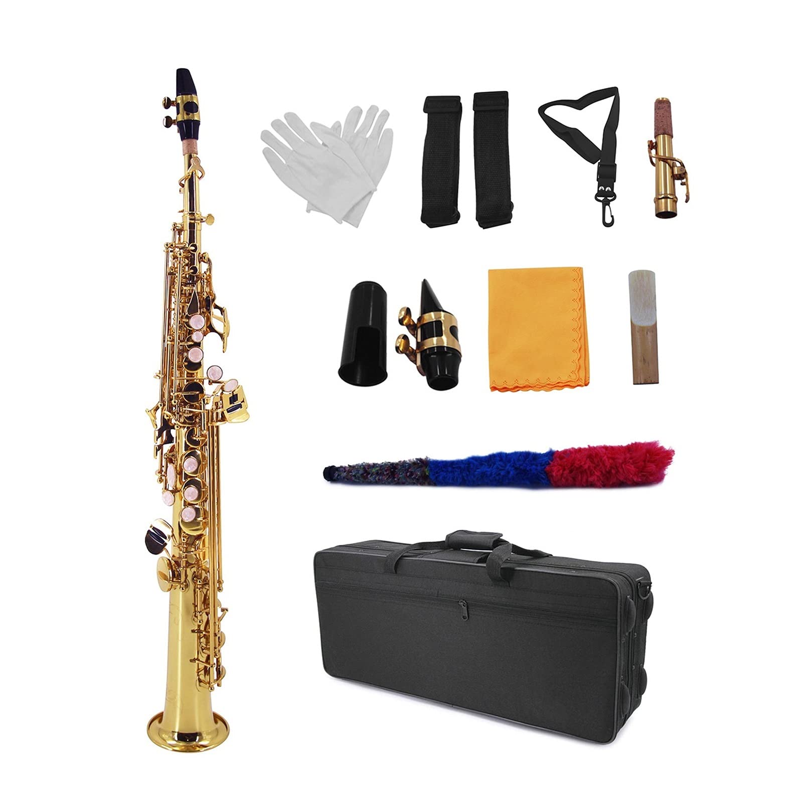 Gerade BB-Sopran-Saxophon- Messing Lackiertes Gold-Holzwind- Instrument Mit Tragetaschen