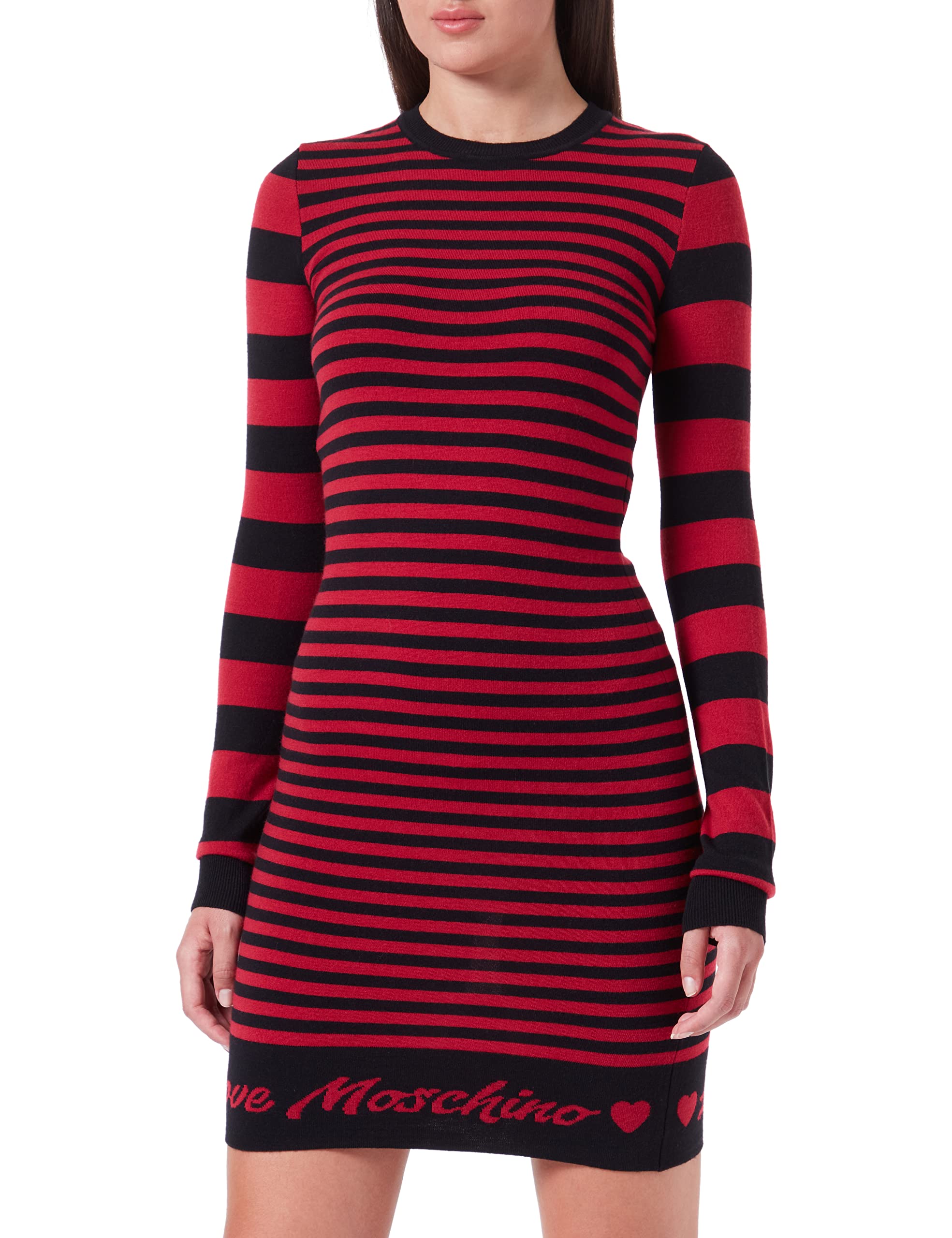 Love Moschino Damen Long-sleeved Tube in Blended Wool Dress, Red Black, 42 EU