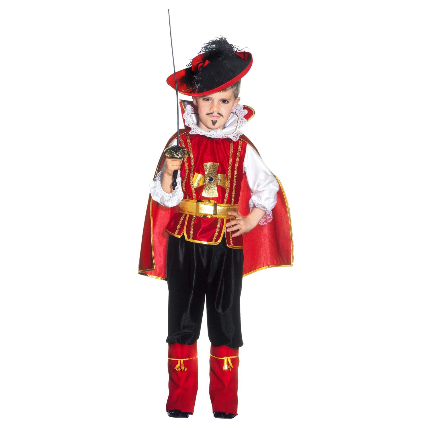 Widmann - Kinderkostüm Musketier, Oberteil mit Hemd, Halsband, Hose, Gürtel, Überstiefel, Umhang, Bandit, Mottoparty, Fasching, Karneval