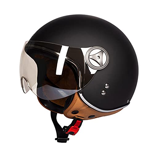 Brain-Cap Helm Jet-Helm Scooter-Helm Retro Motorrad Halbhelme Halbschale Motorradhelm Mit Visier Roller-Helm Mopedhelm Für Herren Und Damen ECE Zertifizierung Vintage Offener Jethelme