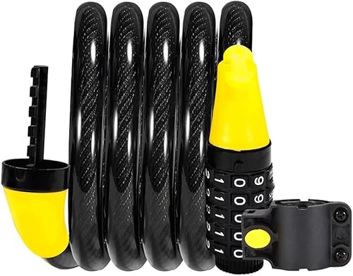 Fahrrad digitales Zahlenschloss, 5 digitale Fahrrad Kombination Schloss, Tragbare Passwort Lock Code Kabel Bike(Yellow,120cm)