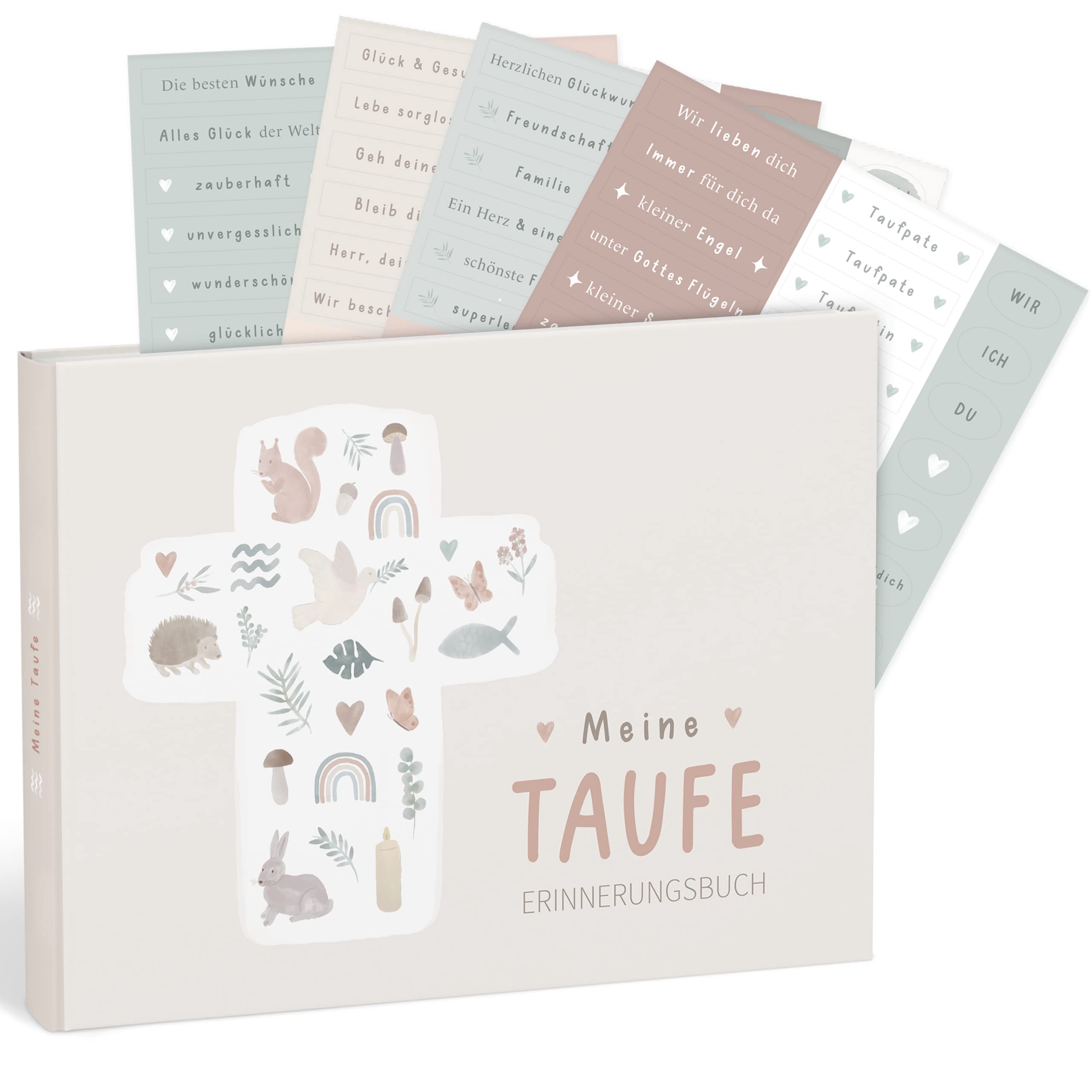 mintkind® Taufbuch "Meine Taufe" I Taufgeschenke Jungen & für Mädchen | Patenkind Geschenk zur Taufe, Taufbuch I Erinnerungsbuch | Patentante Geschenk Junge & Mädchen I Wald Design mit Sticker