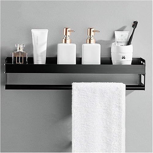 Towel Rack Badezimmerregal Badezimmerregal Rostfreier Wandbehang Handtuchhalter im Duschraum Raum Aluminium Küche Lagerregal Schwarz,Black,50cm