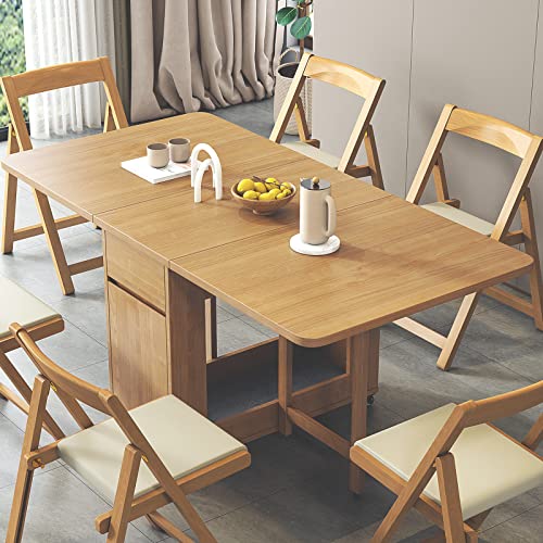 Esstisch-Set, klappbarer Küchentisch aus Holz, klappbarer Tisch mit 4 Stühlen, platzsparender ausziehbarer Esstisch, für Wohnzimmer, Esszimmer, ausziehbar, 1,4 m, Holzfarbe