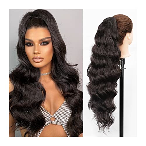 Pferdeschwanz Haarteil 66 cm lange gewellte Haarverlängerung, synthetische hitzebeständige Haarverlängerung, Haarteil for Frauen und Mädchen, Kordelzug-Pferdeschwanz, natürlicher, weicher Clip-in-Pfer