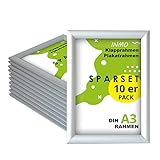 INMO Alu-Klapprahmen DIN A3 10 Stück mit Aluminium Profil ohne Glas - Klappbarer Bilderrahmen Silber - Fotorahmen für Bilder, Poster, Plakate - 32,60 x 45,10 cm Urkundenrahmen