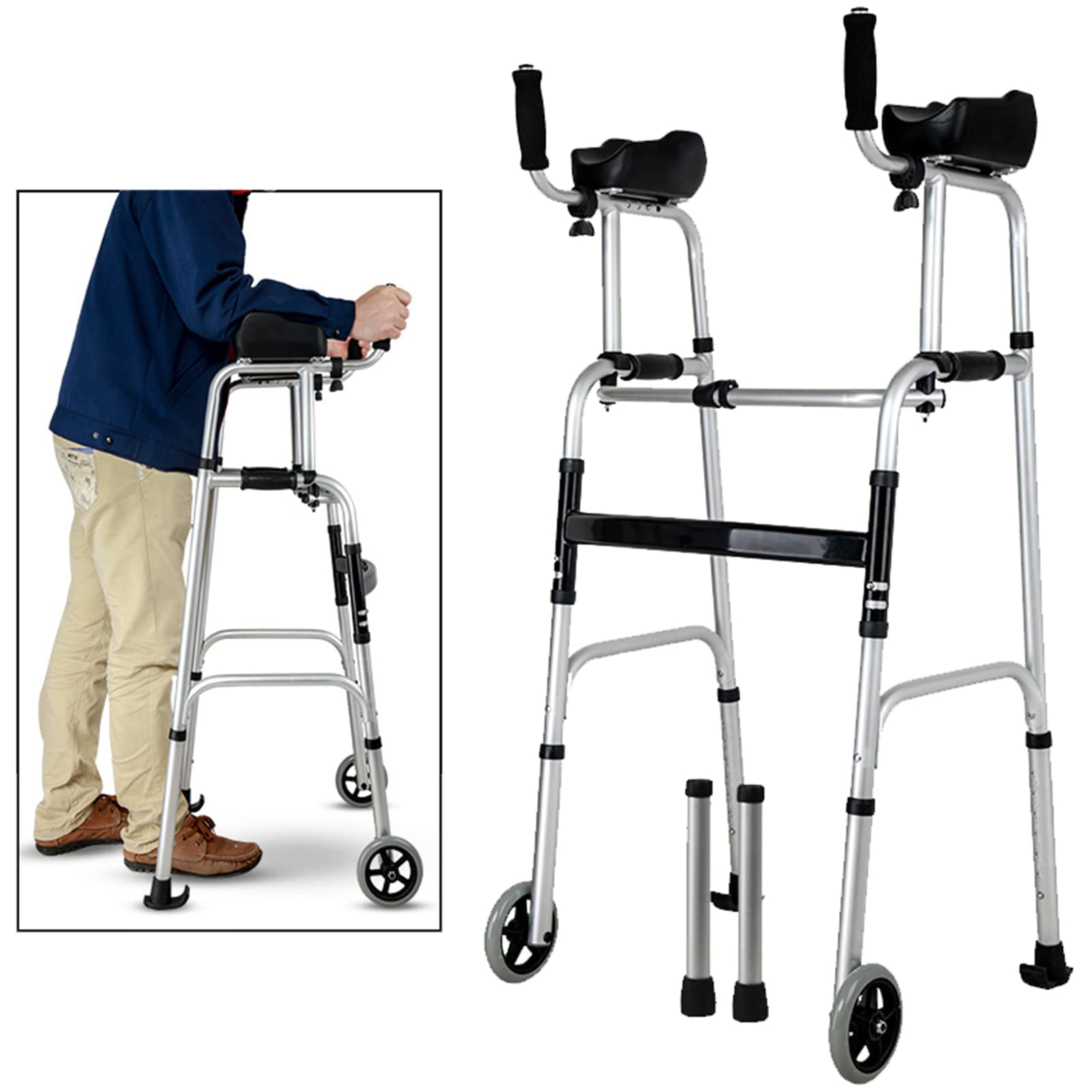 Mobilitäts-Gehhilfe für Senioren, Rollator mit Armlehne, Stützpolster, Gehhilfe, höhenverstellbar, dicke Aluminiumlegierung, Rehabilitationshilfe, ältere Menschen, ein Vorwärtslauf